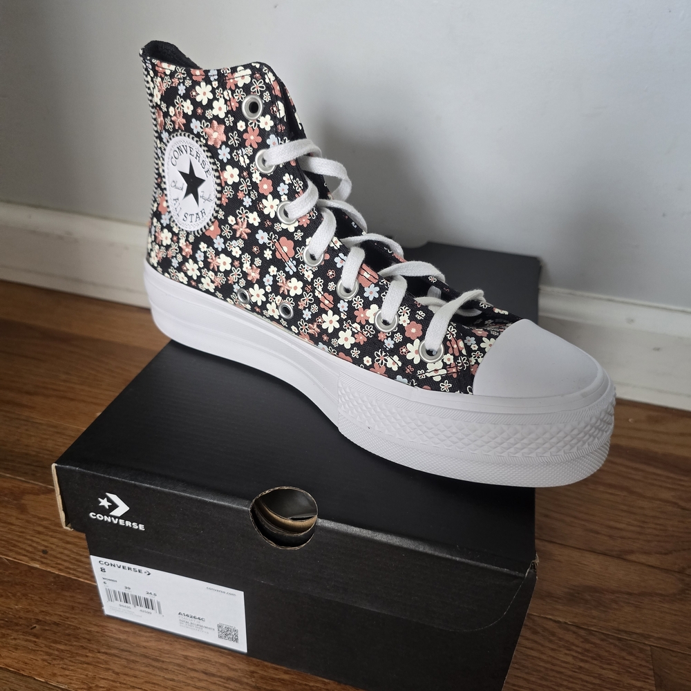 Converse Women's Floral High-Top Sneakers - Black and White